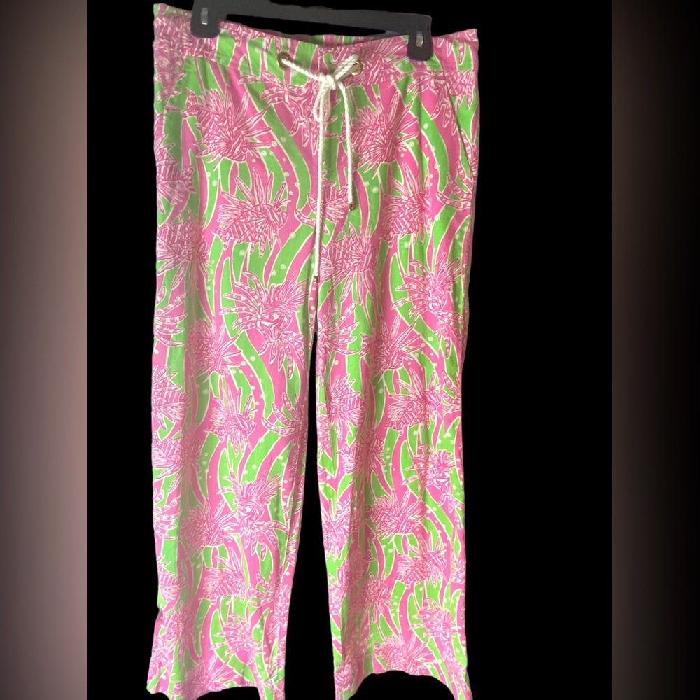 Lilly Pulitzer Pink/Green Palm Beach Fit Wide Linen Lionfish Pants Size 6